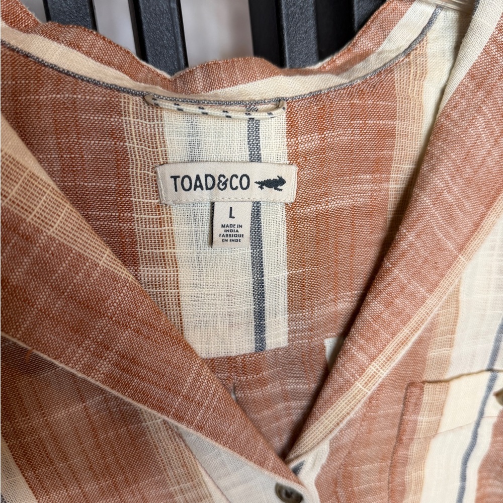 Toad&Co Tan and Cream Striped Button Down Shirt - Picture 4 of 4